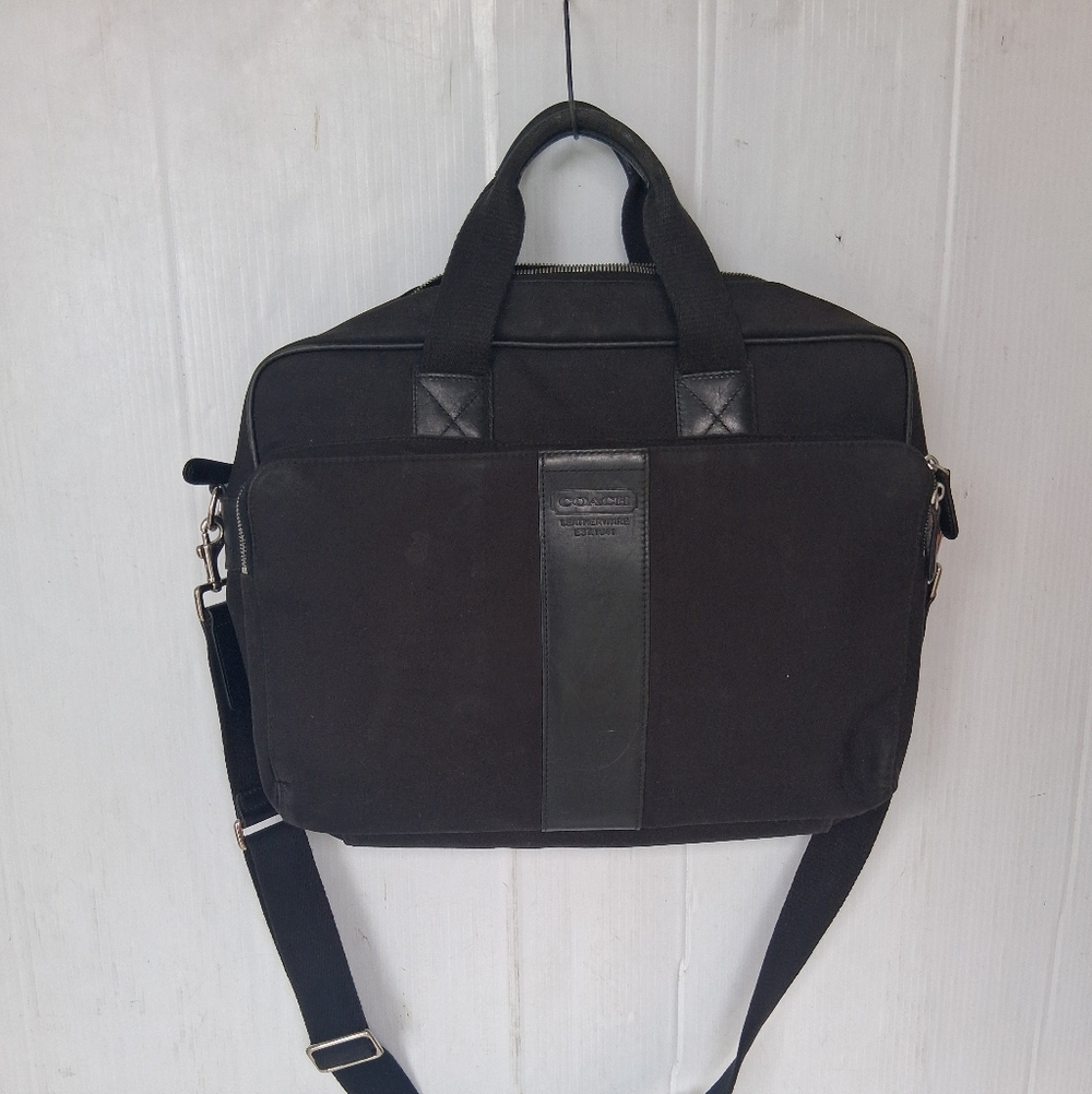Coach Canvas & Leather Crossbody Laptop Bag Black - Picture 7 of 8